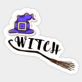 Purple witch hat - Witch stick Sticker